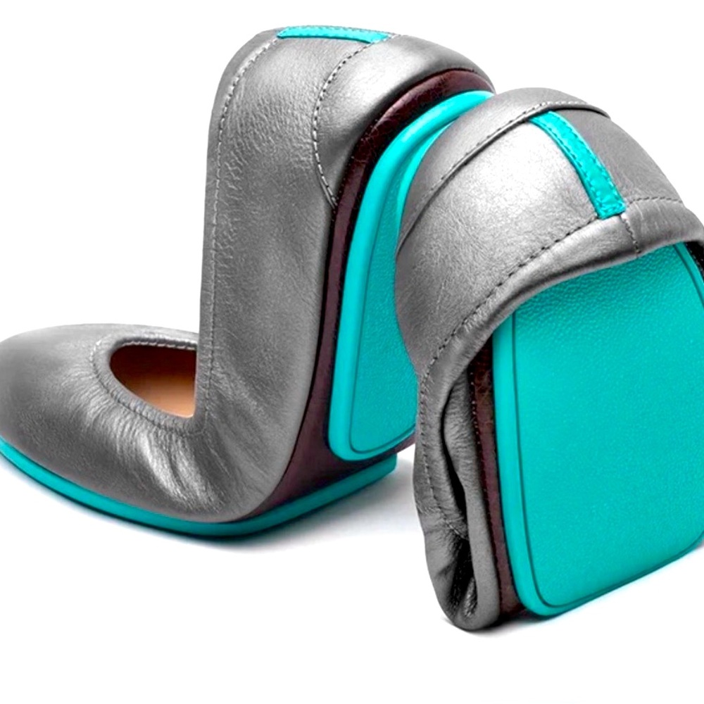 TIEKS Metallic Pewter Leather Ballet Flats Size 9